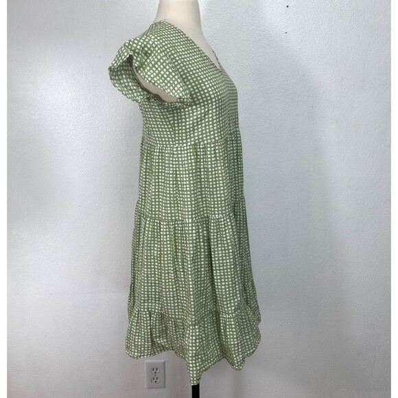 Indigo Soul Woman Green Gingham Dress Small Cotten Rayon Baby Doll Layers Summer - Picture 8 of 10